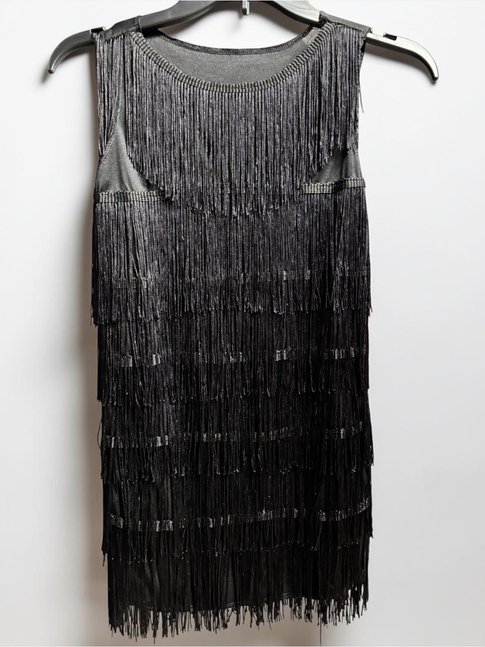 Girls Black 1920s Flapper Fringe Dress Size 7-9 NWOT Gatsby Costume